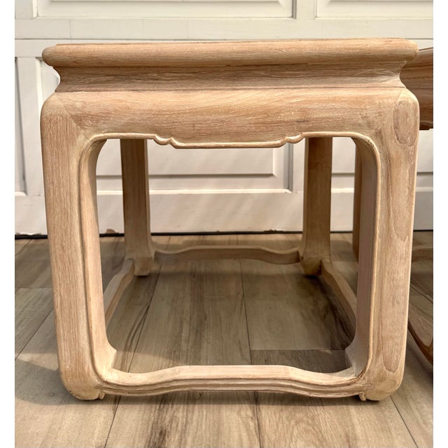 Wood Pair of Vintage Ming-Style Solid Wood Side Tables in Bleached Whitewash Finish For Sale - Image 7 of 12