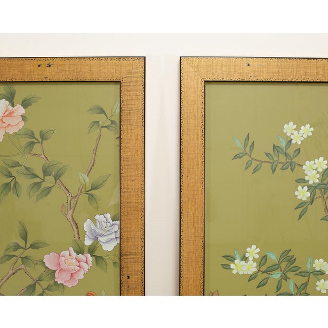 Glass Pair of Chelsea House Edgedale Chinoiserie Painted Silk Panels For Sale - Image 7 of 18