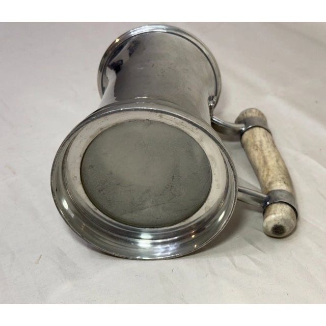 1980s Vintage Handmade Polished Pewter Natural Stag Horn Glass Drinking Mug Stein Cup For Sale - Image 5 of 7