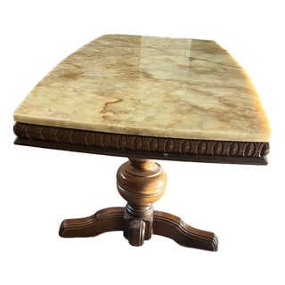 Vintage Italian Provincial Yellow Onyx Top Coffee Table With Carved Wood Base For Sale