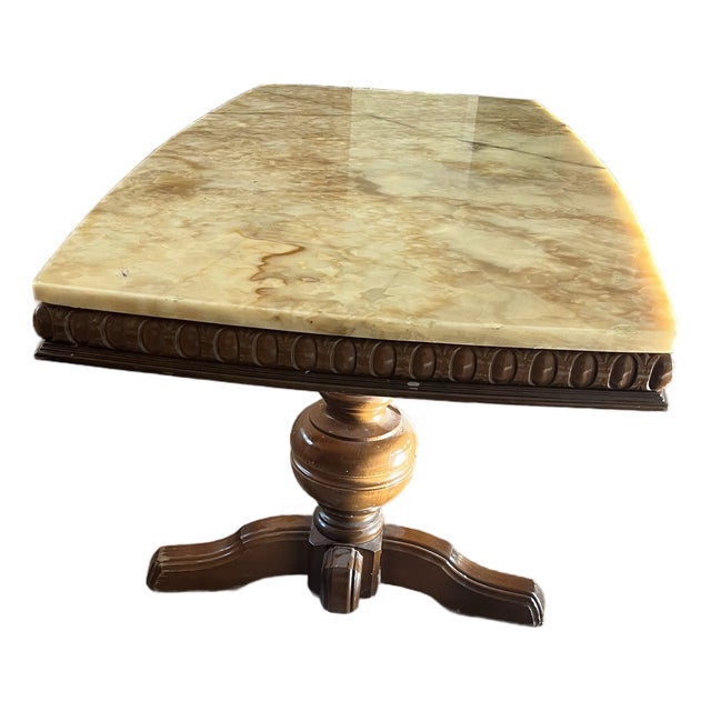 Vintage Italian Provincial Yellow Onyx Top Coffee Table With Carved Wood Base For Sale