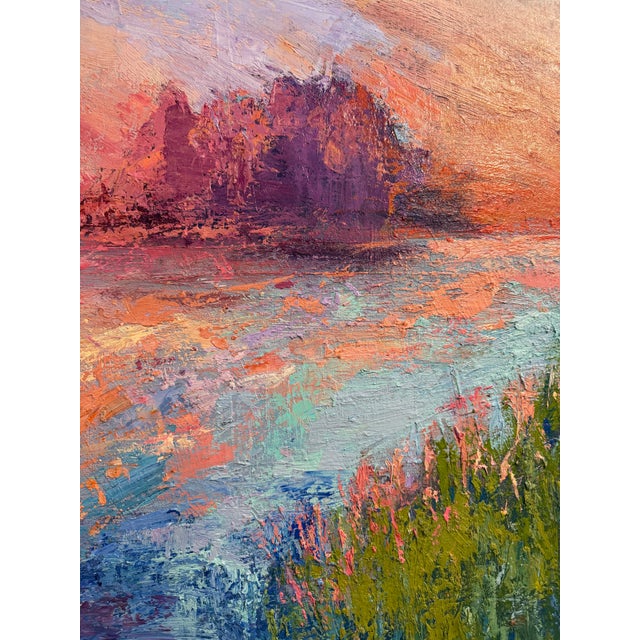 Fantasy landscape with heightened color. Chairish One-of-a-kind original oil painting on a 24x48x1.5-inch gallery-wrapped...