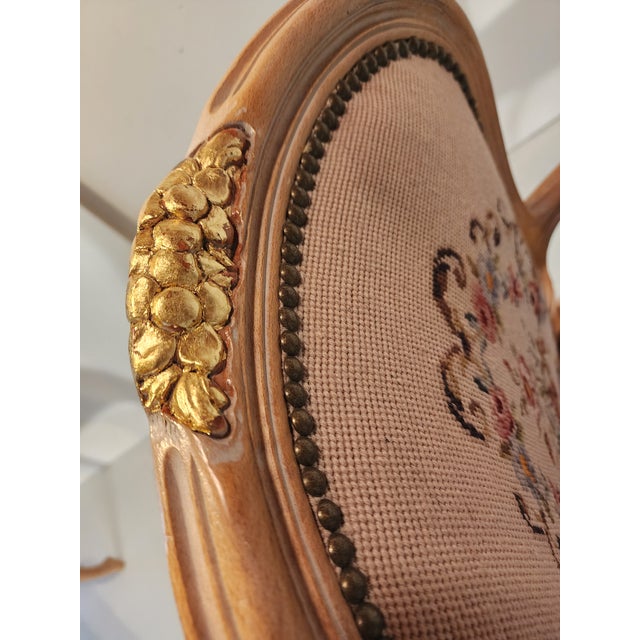 Late 18th Century Louis XV Rococco Gilt Armchair Set With Needlepoint For Sale - Image 9 of 10