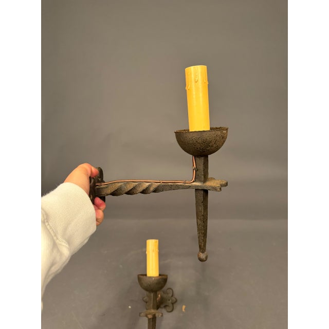1890s French Iron Wall Sconces - Pair For Sale - Image 9 of 11