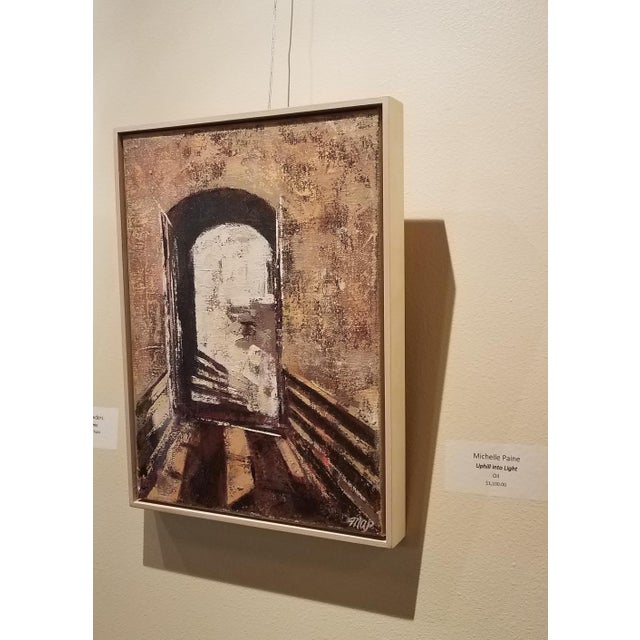 Textile "Bridge Into Light" Contemporary Abstract Architectural Italian Oil Painting, Framed For Sale - Image 7 of 7