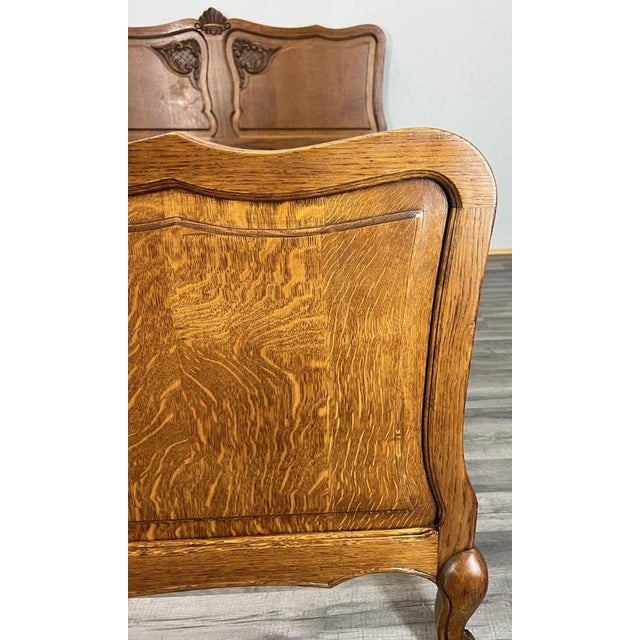 Vintage French Louis XVI Style Oak Double Bed Frame with Carved Headboard For Sale - Image 4 of 12