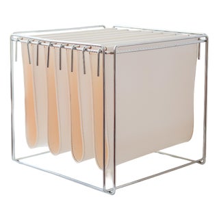 Vintage Isocèle Magazine Rack in Chromed Steel and Beige Imitation Leather by Max Sauze for Arrow, France, 1970s For Sale