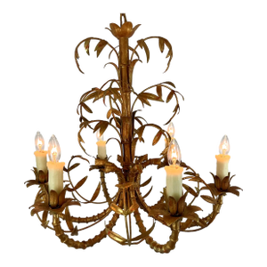 Vintage Italian Gold Leaf Palm Chandelier