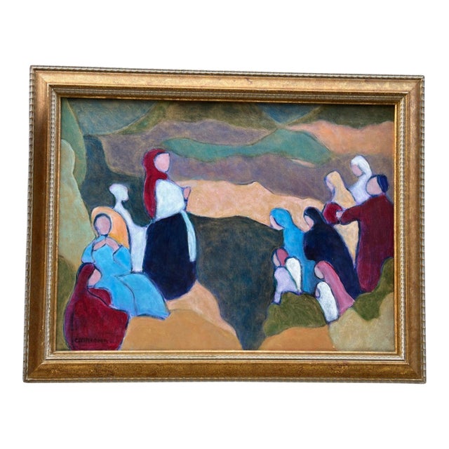 Framed Mid-Century Modernist Figural Oil Painting, Signed For Sale