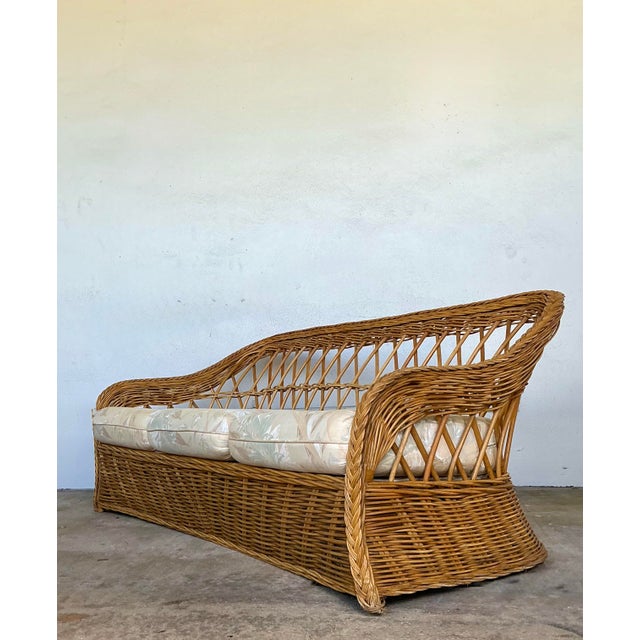 Mid-Century Modern Vintage Braided Rattan 3 Seat Sofa For Sale - Image 3 of 12