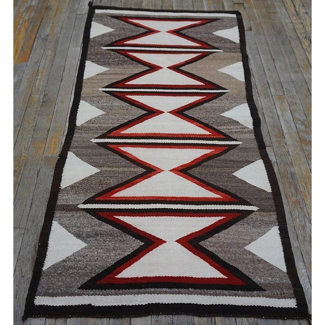 Rectangle Navajo 1925 Small Scatter Size Wool Flat Weave Gray Antique Native American Rug, Circa Date: 1925. This...