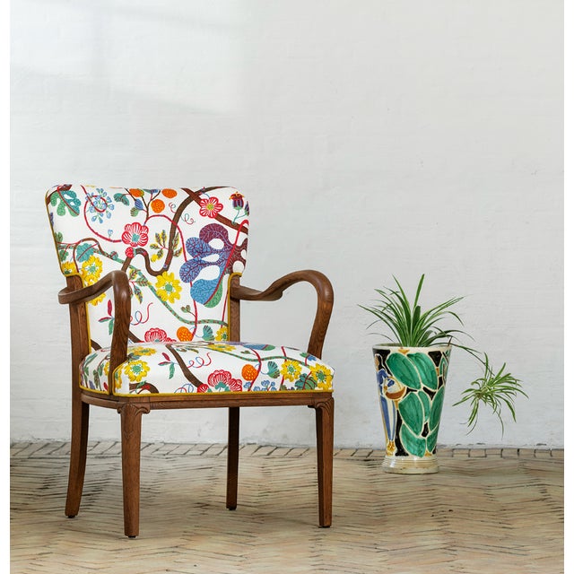 Danish Oak Armchair with Printed Upoholstery by Josef Frank, 1940s For Sale - Image 6 of 6