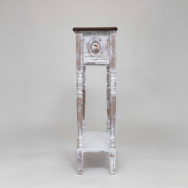 Hand-Painted Whitewashed Solid Wood Console Table - Cottage Entryway Decor For Sale - Image 11 of 13