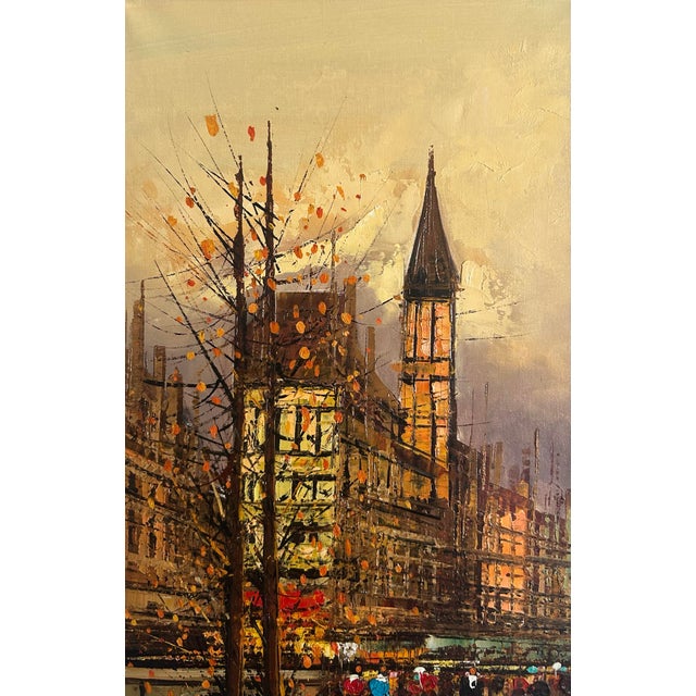 1960s Vintage Mid Century 1960’s Paris Street Scene Oil Painting by Lentini For Sale - Image 5 of 8