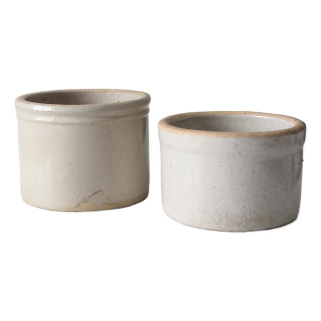 Antique Stoneware Kitchen Crocks Pair For Sale