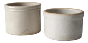 Antique Stoneware Kitchen Crocks Pair