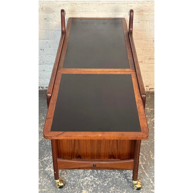 Brown Mid 20th Century Danish Modern Extendable Teak Bar Cart by Falster Møbelfabrik, Attributed For Sale - Image 8 of 14
