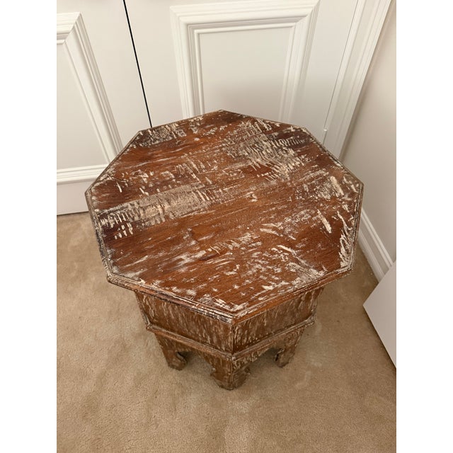 Moroccan Antique Moroccan-Style Distressed Whitewashed Octagonal Accent Table For Sale - Image 3 of 5