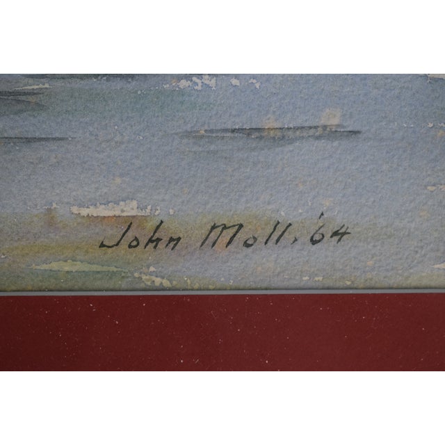 1960s Motorboat Cruising Off the Eastern Shore of Maryland 1964 Watercolor by John Moll For Sale - Image 5 of 5