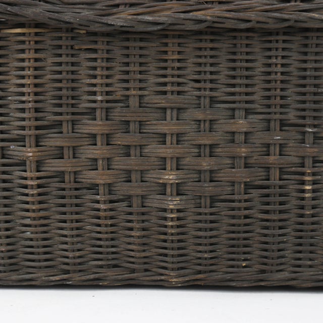 Vintage Woven Rattan Picnic Basket With Handle & Lid – Handwoven Storage & Décor For Sale - Image 9 of 11