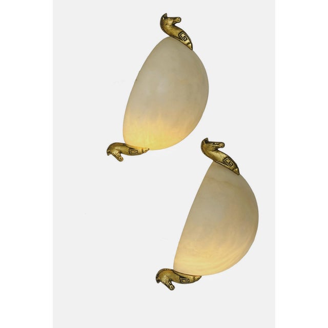 Cream Half Dome Alabaster Wall Lights with Horse Decoration, 1960s, Set of 2 For Sale - Image 8 of 13