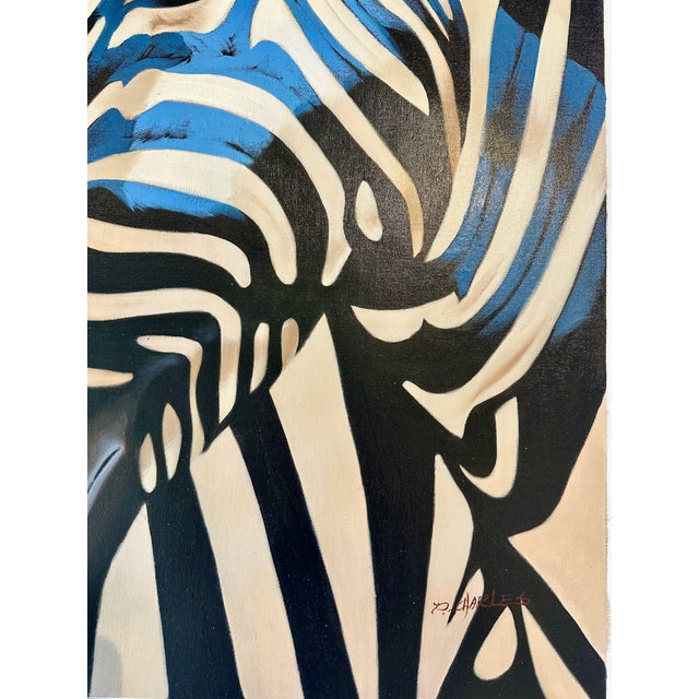 Contemporary Zebra Original Painting in Blue and Black – By P Charles, 36 X 36", Unstretched For Sale - Image 6 of 6