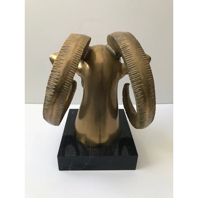Brass Ram's Head With Marble Base For Sale - Image 4 of 5