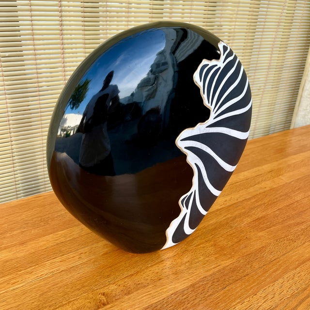 Vintage 1990s Postmodern Studio Pottery Ceramic Sculpture Hand Signed by The Artist. Signed Lored 1990 Feature a rounded...