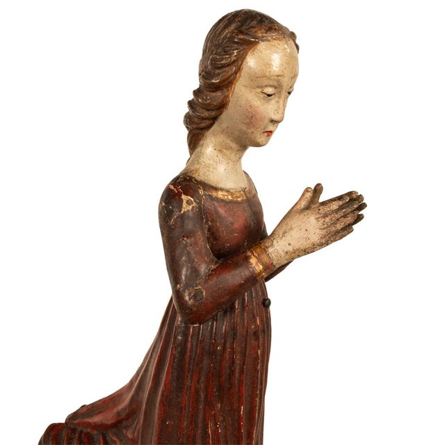 Antique Italian 15th Century Carved Wood Hand-Painted Madonna Statue Vecchietta 1460 For Sale - Image 15 of 18