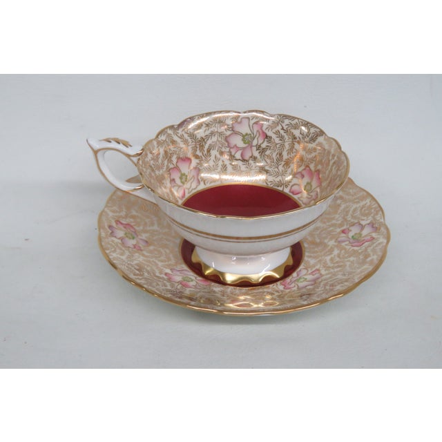 Royal Stafford Red Floral Garland Bone China Floral Tea Cup and Saucer Set 4651b For Sale - Image 15 of 18
