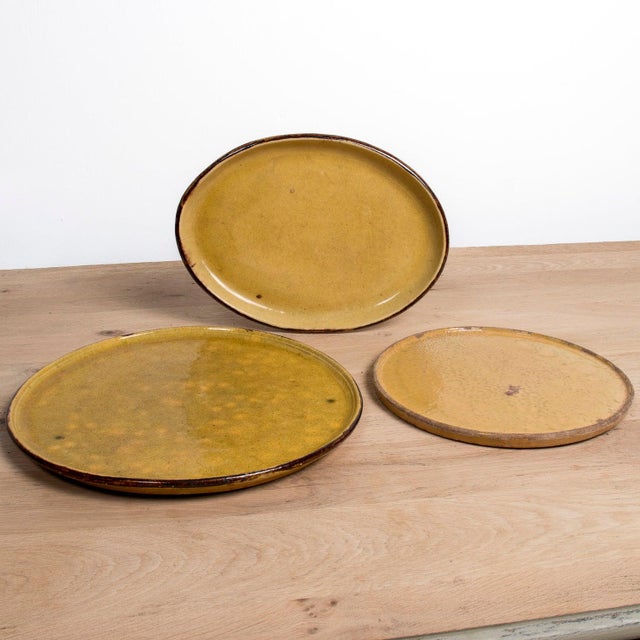 Large Vintage French Dieulefit Provencal Yellowware Glazed Oval Platter For Sale - Image 4 of 12