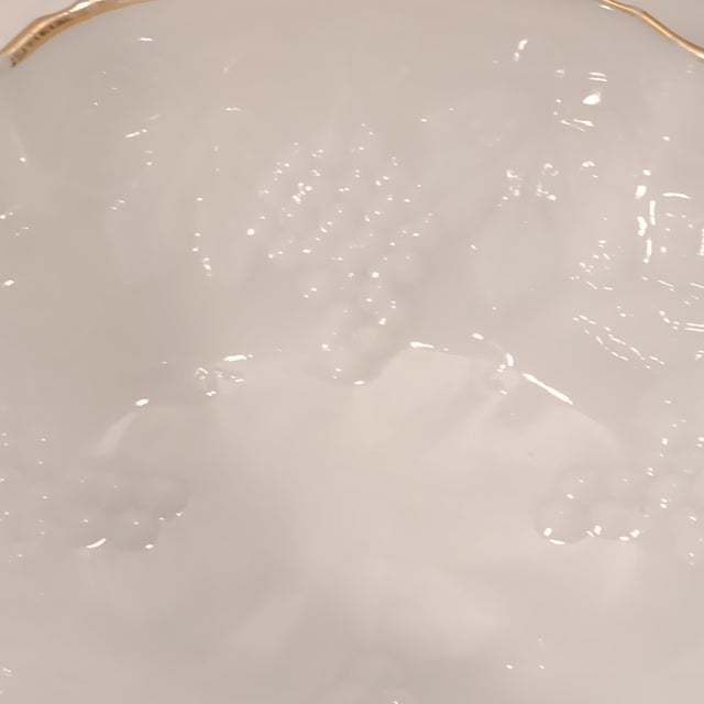 Mid 20th Century Vintage Anchor Hocking Grape and Vine Milk Glass Serving Bowl With Gold Gilt For Sale - Image 5 of 12