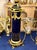 Ornamental & Decorative Materials Grand Sevres-Style Midnight Blue Porcelain Vase on Pedestal With Gold Leaf & Bronze Details For Sale - Image 7 of 10