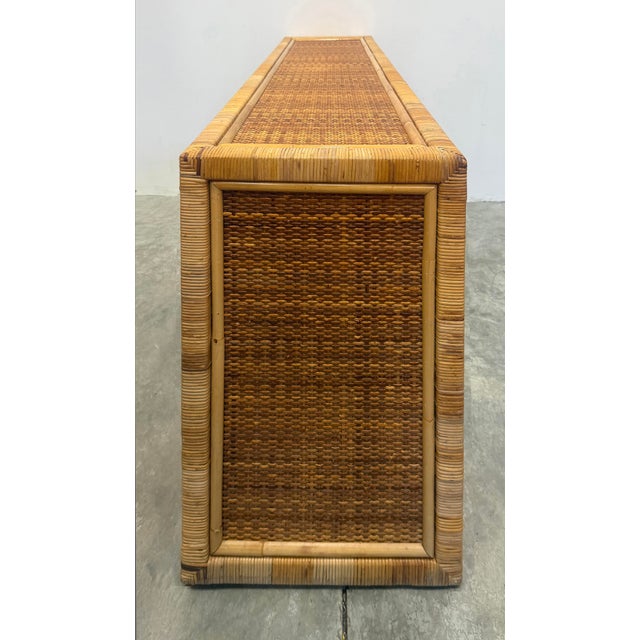 Late 20th Century Vintage Coastal Woven and Rattan Wrapped Cabinet With Wood Trim For Sale - Image 5 of 8