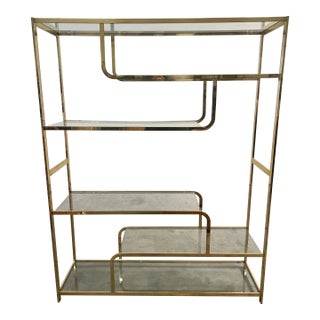1980’s Brass and Glass Etegere. Milo Baughman Style. For Sale