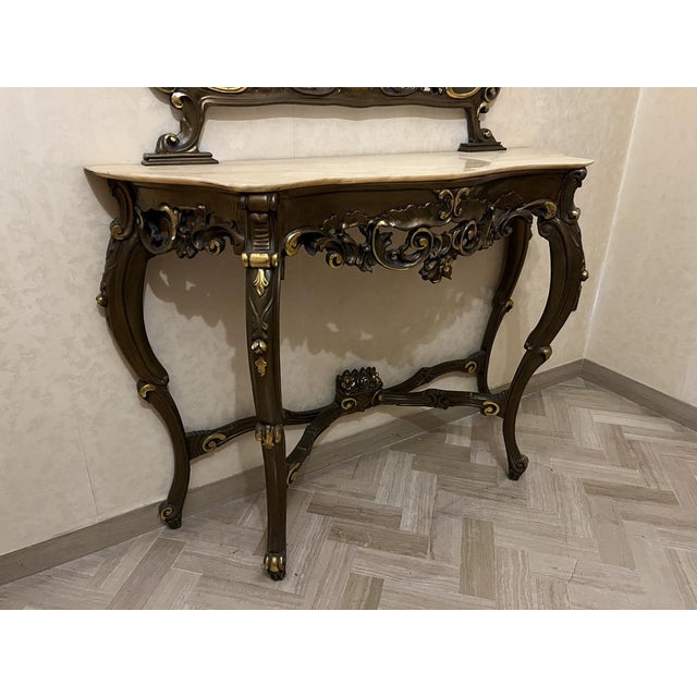 Gold Baroque Golden Console with Wall Lamps, 1900, Set of 3 For Sale - Image 8 of 18