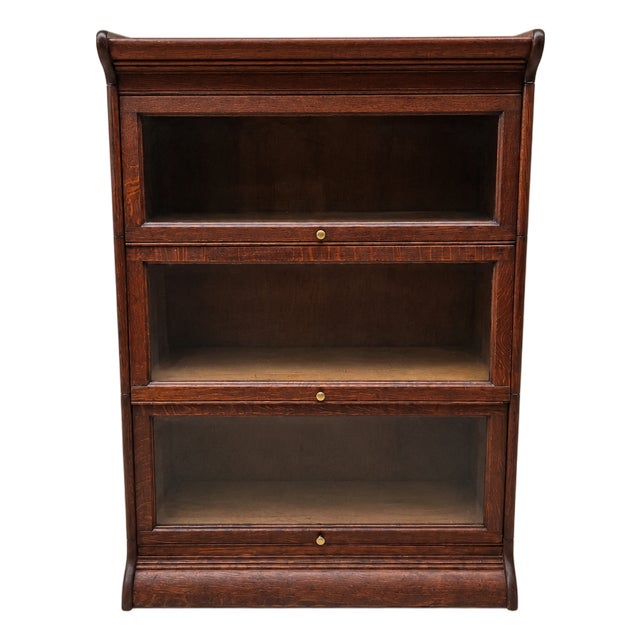 Antique Arts & Crafts Quarter-Sawn Oak 3-Stack Barrister Bookcase For Sale