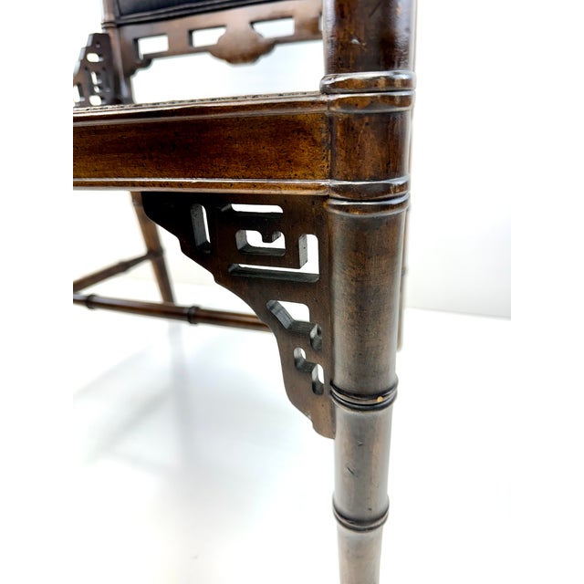 1960s 1960s Chinoiserie Faux Bamboo Armchair With Cane Seat and Upholstered Back Panel For Sale - Image 5 of 8