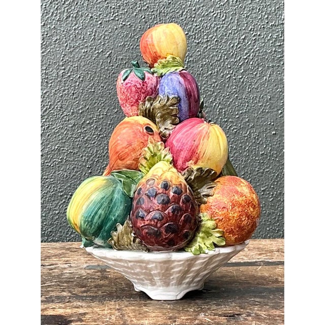 Hollywood Regency Vintage Italian Ceramic Fruit Topiary For Sale - Image 3 of 12