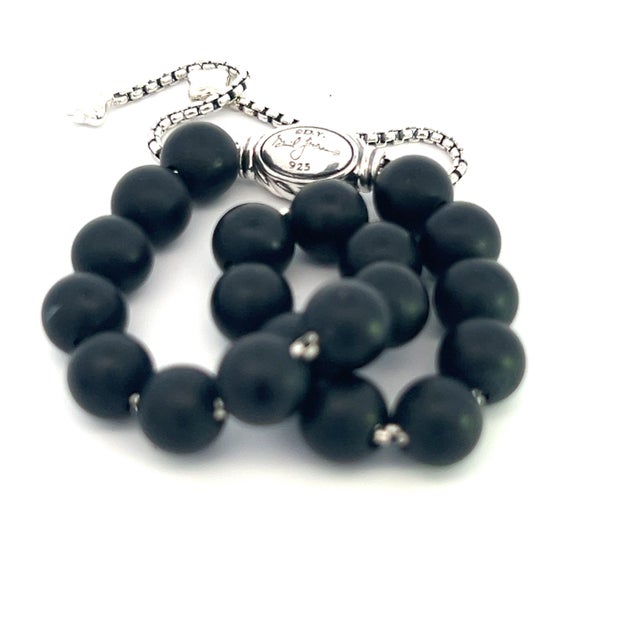 1990s David Yurman Estate Matte Onyx Beads Bracelet 6.6 - 8.5" Silver 8 Mm For Sale - Image 10 of 11