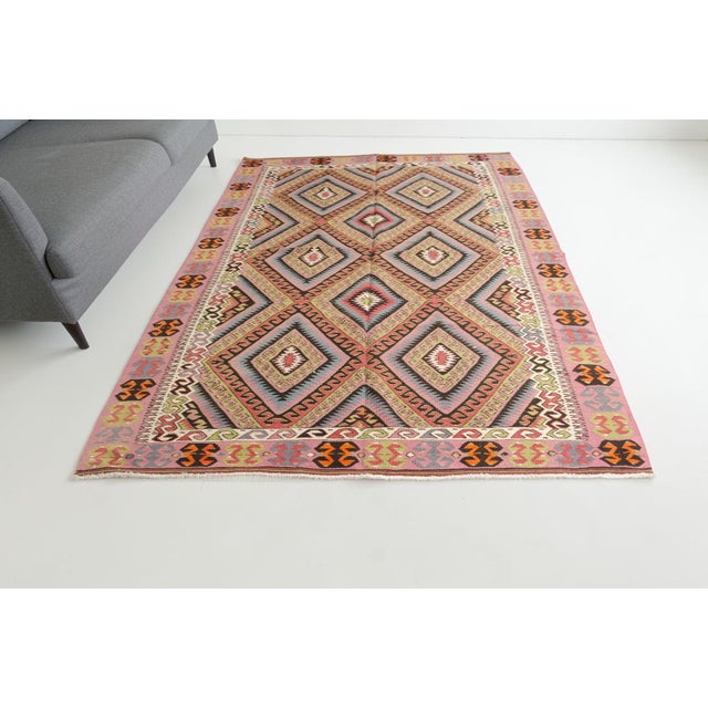 Turkish Vintage Pink Anatolian Kilim Rug For Sale - Image 3 of 8