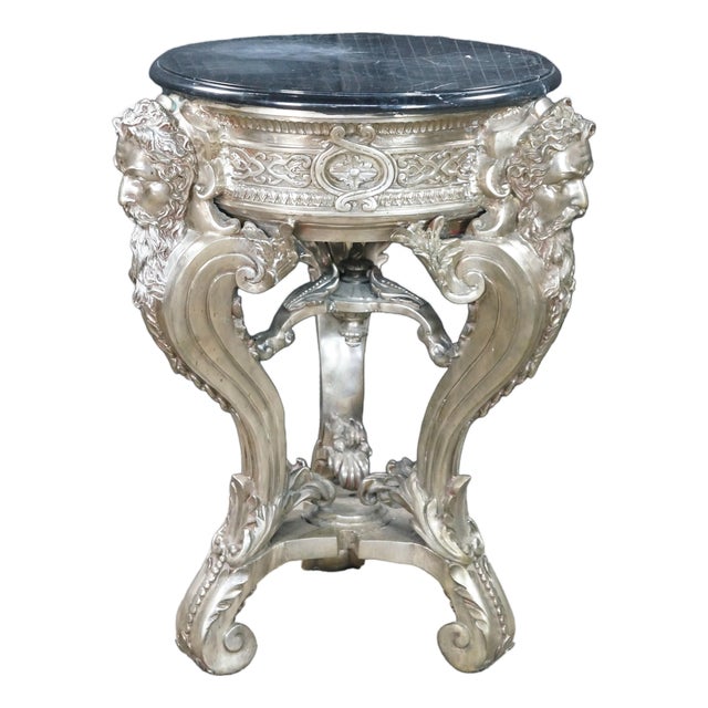 Late 20th Century Royal Bronze Studio Neoclassical Greek God Marble Pedestal Table Plant Stand 33" For Sale