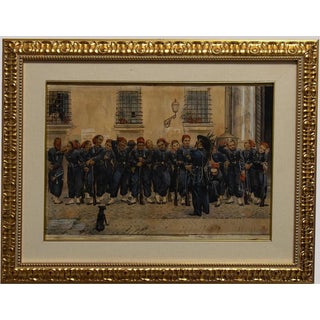 Bersaglieri in Rome, 1871, Watercolor Drawing, Framed For Sale