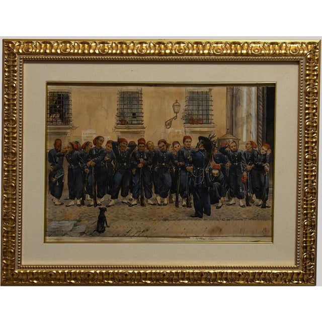 Bersaglieri in Rome, 1871, Watercolor Drawing, Framed For Sale