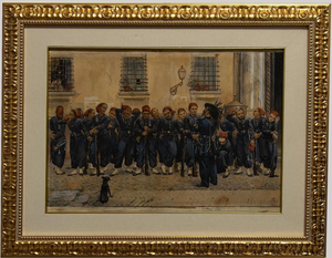 Bersaglieri in Rome, 1871, Watercolor Drawing, Framed
