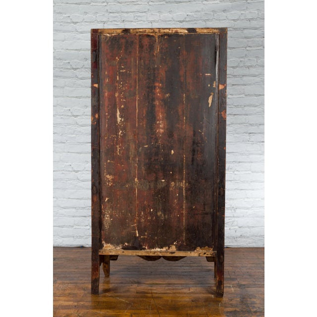 Mid 19th Century 19th Century Chinese Qing Dynasty Brown Finish Cabinet with Carved Apron For Sale - Image 5 of 13