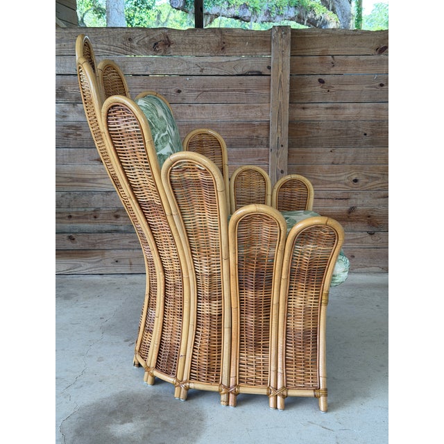 Vintage Sculptural Rattan Fan Back Palm Frond Lounge Chair For Sale In Naples, FL - Image 6 of 10