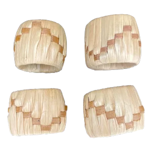 Vintage Rattan Wrapped and Woven Napkin Rings- Set of 4