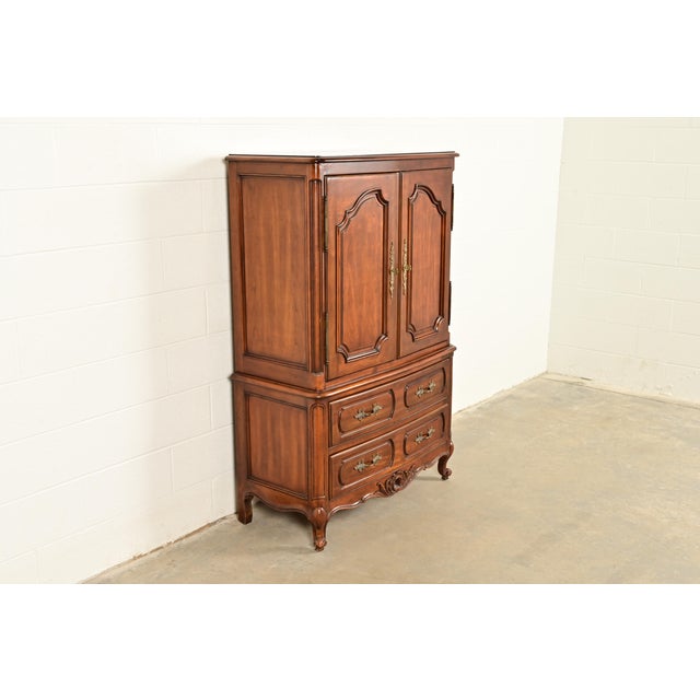 Century Furniture Century Furniture French Provincial Louis XV Carved Cherry Wood Armoire Dresser or Gentleman's Chest For Sale - Image 4 of 15