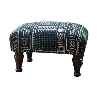 Reupholstered Vintage Footstool with African Mudcl For Sale